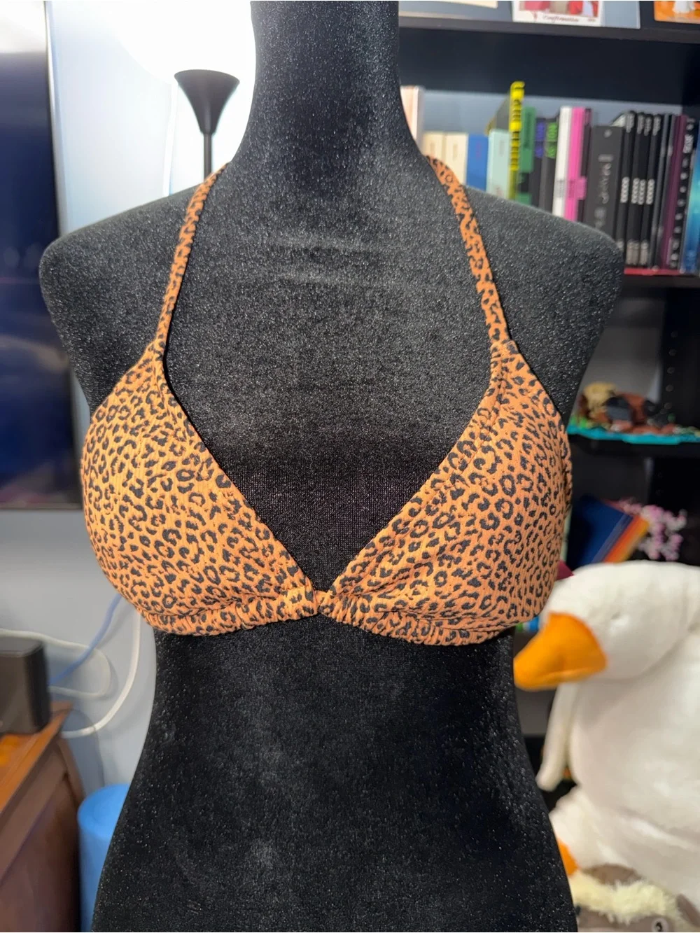 Leopard Print Triangle Bikini Top - brown/black